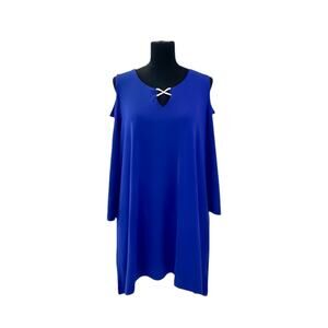 JM Collection Royal Blue Cold Shoulder Key Hole Tunic Top Women's XL
